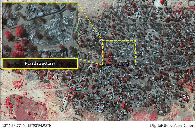 Satellitenbilder aus dem Nordosten Nigerias zeigen eine Spur der Verwüstung. Langsam wird das Ausmaß der jüngsten Gräueltaten der islamistischen Terrorgruppe Boko Haram klarer.