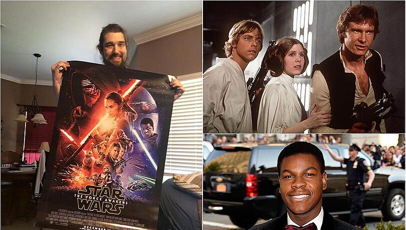 Der krebskranke Daniel Fleetwood hat nur einen Wunsch: Vor seinem Tod den neuen Star Wars-Film sehen. Zu seinen Unterstützern zählen u.a. John Boyega (rechts unten), sowie Mark Hamill und Carrie Fisher (rechts oben). Der krebskranke Daniel Fleetwood hat nur einen Wunsch: Vor seinem Tod den neuen Star Wars-Film sehen. Zu seinen Unterstützern zählen u.a. John Boyega (rechts unten), sowie Mark Hamill und Carrie Fisher (rechts oben).