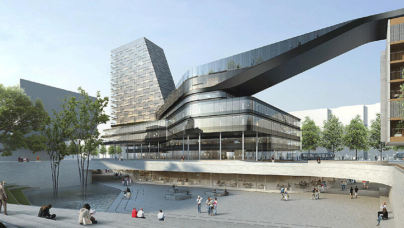 Der Siegerentwurf: Die Wiener Architekten Delugan Meissl Associated Architects mit Helmut Wimmer und Partner haben bei dem Realisierungswettbewerb den ersten Preis gewonnen. Der Siegerentwurf: Die Wiener Architekten Delugan Meissl Associated Architects mit Helmut Wimmer und Partner haben bei dem Realisierungswettbewerb den ersten Preis gewonnen.