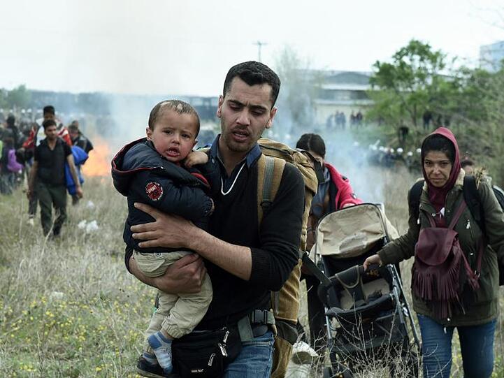 Flüchtlingsfamilie in Thessaloniki.