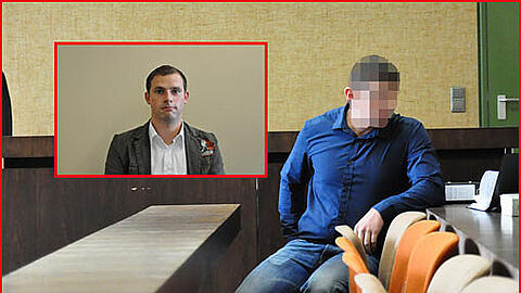 Das Opfer Martin H. (23, kleines Bild) kann sich an den Vorfall nicht genau erinnern. Der Angeklagte Armin D. (24) bespricht sich mit seinem Verteidiger.