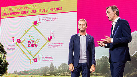 Greentech-Festival-Gründer Nico Rosberg (li.) wirbt für das "We are"-Label der Telekom