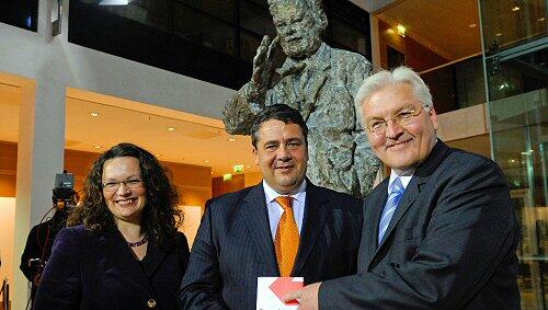 Andrea Nahles, Sigmar Gabriel, Frank-Walter Steinmeier Andrea Nahles, Sigmar Gabriel, Frank-Walter Steinmeier