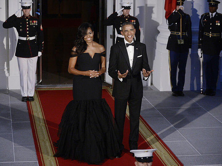 Michelle Obama empfängt zusammen mit ihrem Ehemann Barack Obama den chinesischen Staatspräsidenten und seine Frau