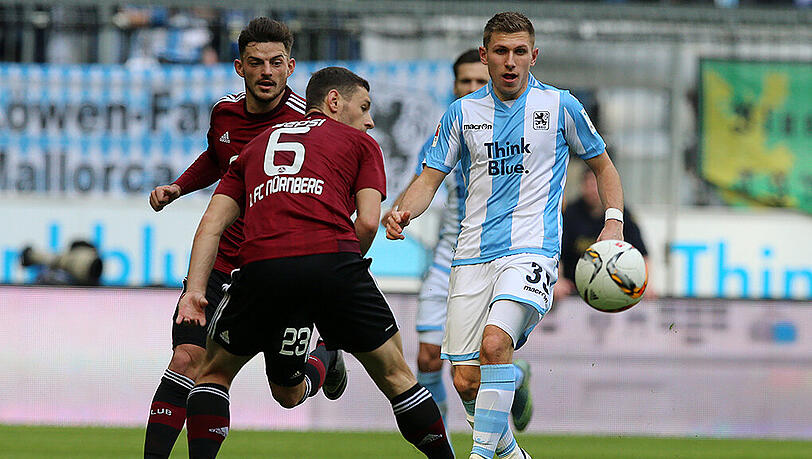 Neu-Löwe Levent Aycicek will sich gegen die Nürnberger Laszlo Sepsi und Tim Leibold durchsetzen. Neu-Löwe Levent Aycicek will sich gegen die Nürnberger Laszlo Sepsi und Tim Leibold durchsetzen.