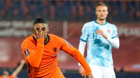 Torschütze Steven Bergwijn löste mit den Niederlanden das Ticket zur WM in Katar.