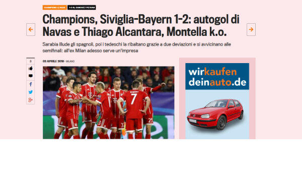 Italiens Sportzeitung La Gazetta dello Sport schreibt: Bayern marschiert Richtung Halbfinale. Sarabia macht den Spaniern Hoffnung, dann drehen die Deutschen dank zweier Eigentore das Spiel."