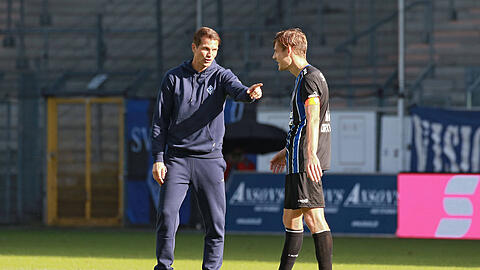Foto aus gemeinsamen Waldhof-Zeiten anno 2020: Trainer Patrick Glöckner (l.) und Max Christiansen, nun wieder vereint beim TSV 1860.