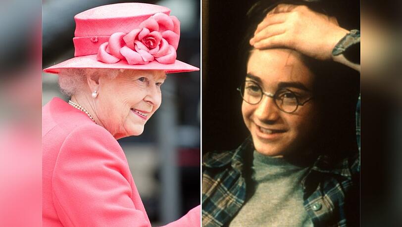Die Queen und Harry Potter (Daniel Radcliffe in der Verfilmung von "Harry Potter und der Stein der Weisen) auf einer Münze.
