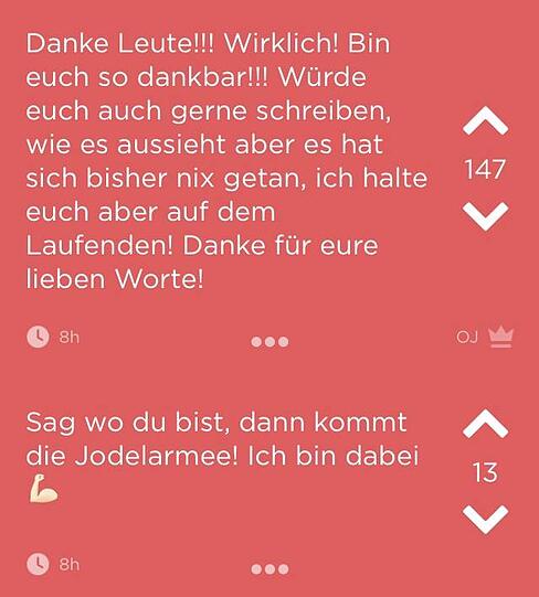 Mit einer Jodelarmee im Rücken harrt der OJ weiter vor der Wohnung aus. Er ahnt noch nicht, wie viele seine Geschichte jetzt schon live mitverfolgen.