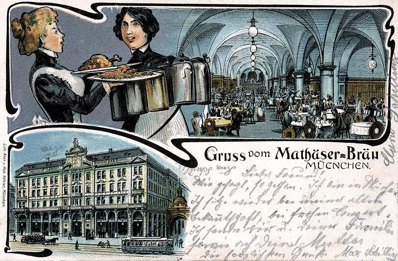 Eine Postkarte mit Geb&auml;udeansicht von 1900.