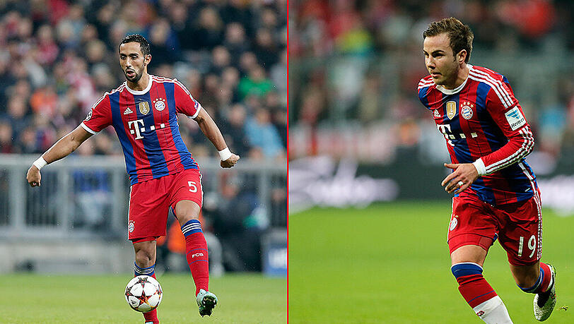 Sind für Bayern-Trainer Pep Guardiola eine Option gegen Schalke: Medhi Benatia (l.) und Weltmeister Mario Götze. Sind für Bayern-Trainer Pep Guardiola eine Option gegen Schalke: Medhi Benatia (l.) und Weltmeister Mario Götze.