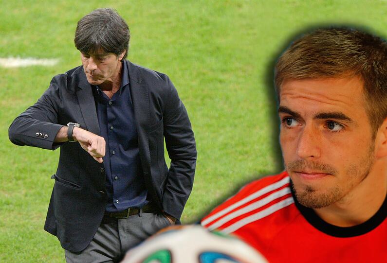 Jogi Löw (l.) muss die richtigen Antworten auf die hitzigen Debatten um die Position von Kapitän Philipp Lahm finden.