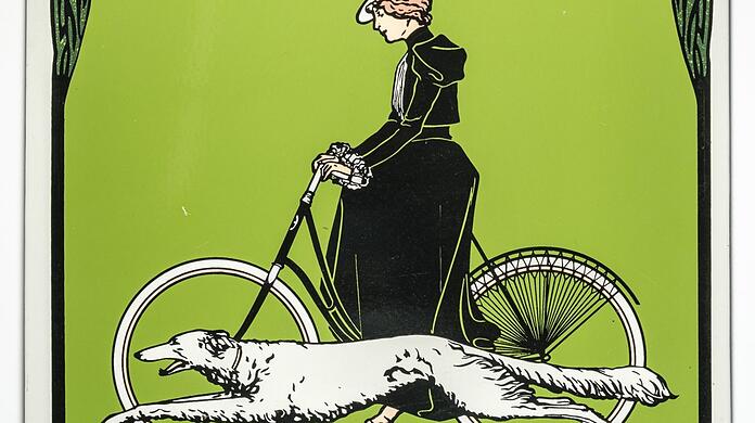 Radeln war um 1900 schon en vogue, vor allem aber eine hoch ästhetische wie hundsrasante Angelegenheit, wie das schöne Jugendstil-Plakat der Firma Victoria demonstriert.
