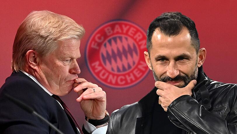 Klare Ansagen! Nach reichlich Kritik an ihrer Arbeit haben Bayerns Vorstandschef Oliver Kahn und Sportvorstand Hasan Salihamidzic (r.) nun zu den brennendsten Fragen Stellung bezogen.
