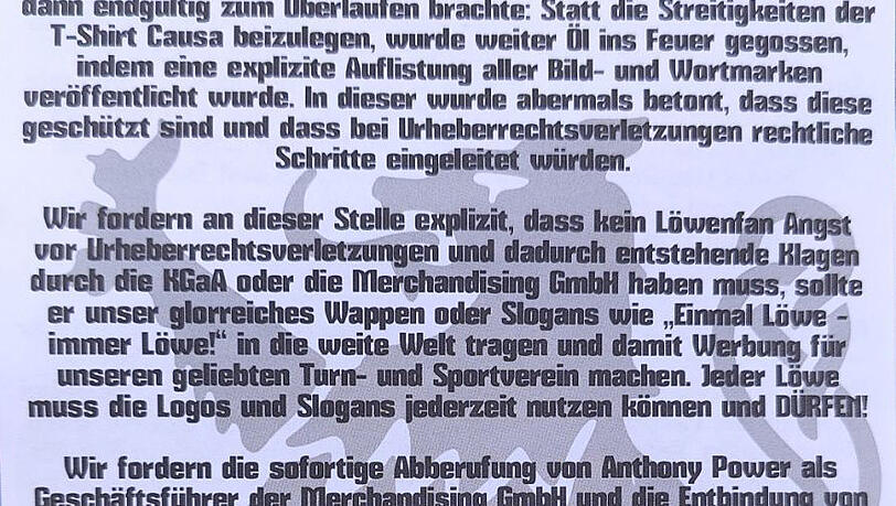 Die Stellungnahme der "Münchner Löwen" zum Protest gegen Anthony Power. Die Stellungnahme der "Münchner Löwen" zum Protest gegen Anthony Power.