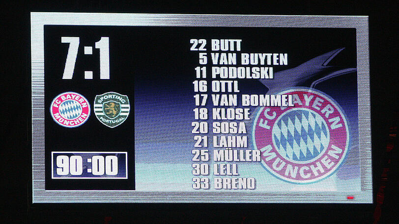 Im Champions-League-Achtelfinale 2008/2009 setzte sich der FC Bayern - mit Trainer Jürgen Klinsmann auf der Bank - im Hinspiel bei Sporting Lissabon mit 5:0 durch. Daheim folgte dann ein grandioses 7:1.