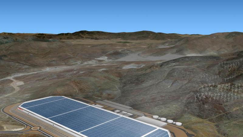 So könnte es einmal aussehen: Eine Computersimulation stellt den Endzustand der "Gigafactory" genannten Tesla-Batteriefabrik im US-Bundesstaat Nevada dar. So könnte es einmal aussehen: Eine Computersimulation stellt den Endzustand der "Gigafactory" genannten Tesla-Batteriefabrik im US-Bundesstaat Nevada dar.