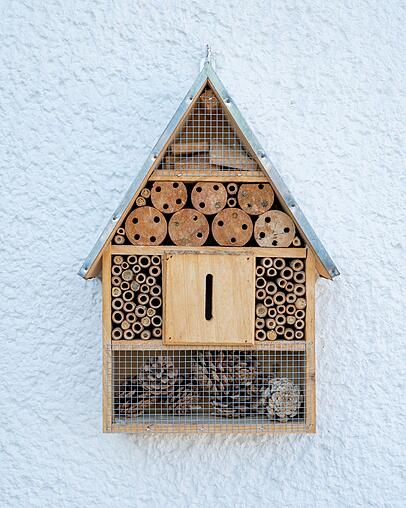 Das Bienenhotel bietet unter anderem Wild- und Mauerbienen eine Nist- und Überwinterungshilfe. Das Bienenhotel bietet unter anderem Wild- und Mauerbienen eine Nist- und Überwinterungshilfe.