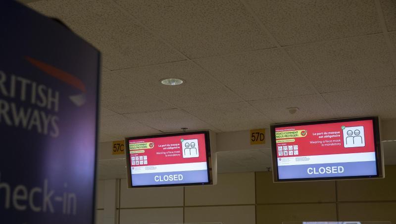 Ein geschlossener British-Airways-Schalter am Flughafen von Genf (Schweiz). Ein geschlossener British-Airways-Schalter am Flughafen von Genf (Schweiz).