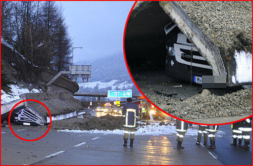 Horror-Unfall auf der Brenner-Autobahn: Eine Betonmauer hat sich von einem Hang gelöst und einen Münchner Lkw unter sich begraben. Die Bilder...
