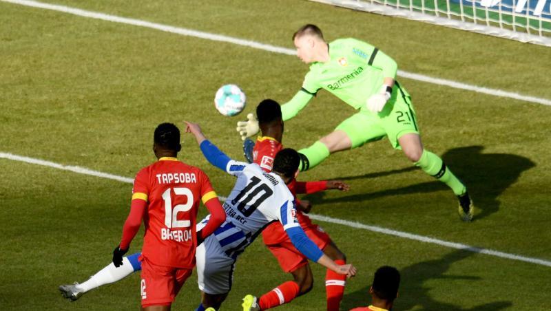 Matheus Cunha (2.v.l.) sorgte beim Hertha-Sieg gegen Leverkusen für die frühe Vorentscheidung. Matheus Cunha (2.v.l.) sorgte beim Hertha-Sieg gegen Leverkusen für die frühe Vorentscheidung.