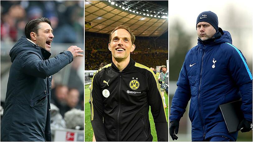 Niko Kovac (l.) und Mauricio Pochettino (r.) würden den FC Bayern bei einer Verpflichtung Ablöse kosten. Thomas Tuchel (m.) wäre umsonst zu haben.