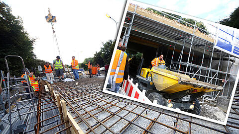 So nackt ist die Brücke über der Unterführung Gyßlingstraße. Sie ist zwar schon breiter, Beton und Asphalt fehlen aber noch.