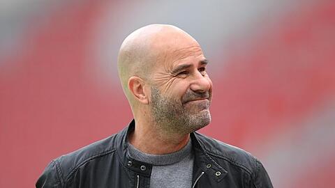 Trainer Peter Bosz von Leverkusen vor dem Spiel. Foto: Matthias Hangst/Getty Images Europe/Pool/dpa/Archiv
