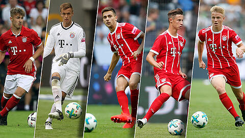 (v.l.n.r.) Niklas Dorsch, Torhüter-Talent Christian Früchtl, "Senior" mit 21: Milos Pantovic, Alaba-Kumpel Marco Friedl, Mario-Bruder Felix Götze.
