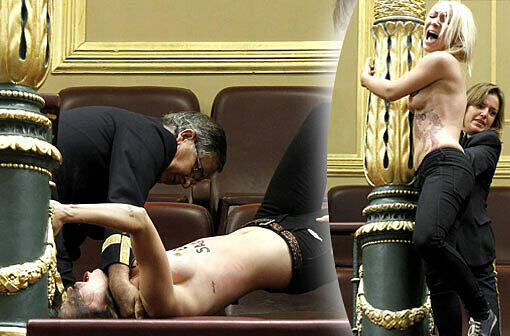 Sexy Protest im Parlament in Madrid: Femen-Aktivistinnen ließen - mal wieder - ihre Hüllen fallen. Sehen Sie hier die Bilder!
