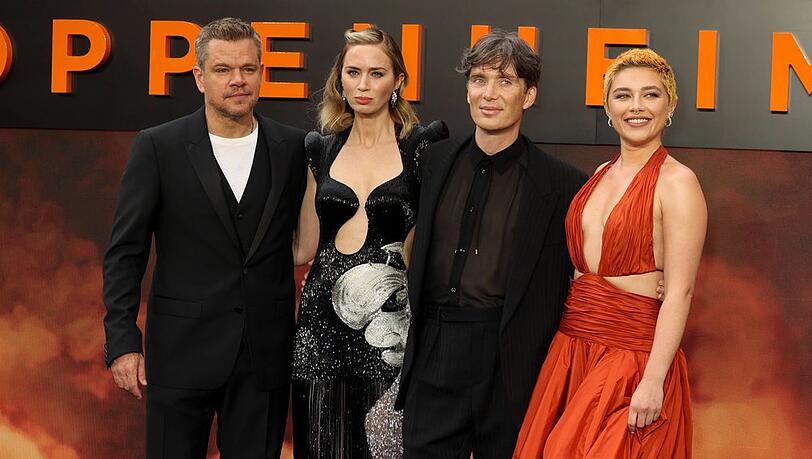 Matt Damon, Emily Blunt, Cillian Murphy und Florence Pugh (v.l.) auf der "Oppenheimer"-Premiere in London am 13. Juli.
