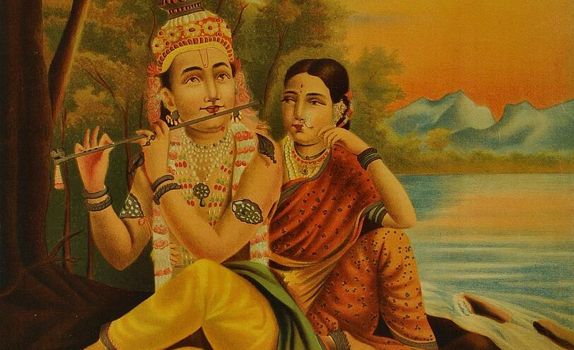 Krishna spielt für seine Freundin Radha die Flöte - betörend. Krishna spielt für seine Freundin Radha die Flöte - betörend.