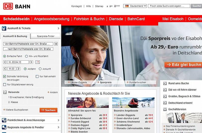 Die Bahn-Homepage, pardon, die "Eisaboh-Schdaddsaidn", auf Fränggisch.