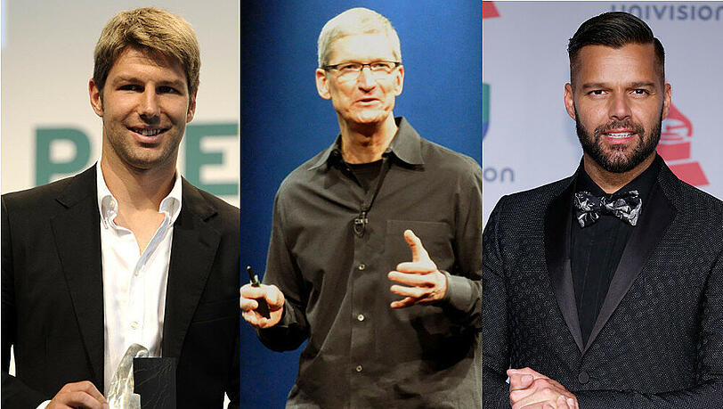 Neben Tim Cook (M.) outeten sich bereits auch Thomas Hitzlsperger (l.) und Ricky Martin