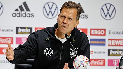 Oliver Bierhoff, Geschäftsführer Nationalmannschaften des DFB, bei der Pressekonferenz in Herzogenaurach.