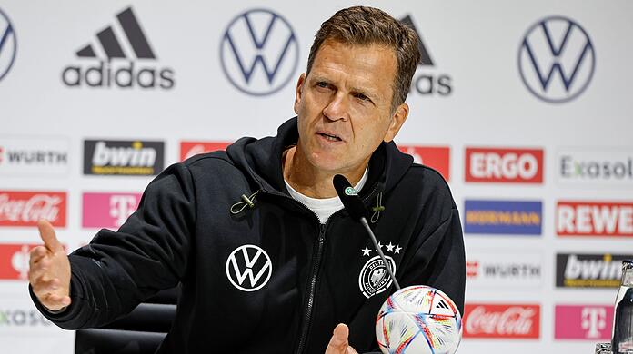Oliver Bierhoff, Geschäftsführer Nationalmannschaften des DFB, bei der Pressekonferenz in Herzogenaurach.
