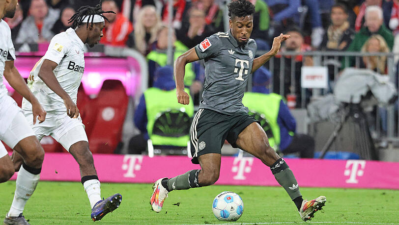 Kingsley Coman bestritt gegen Bayer Leverkusen sein 300. Spiel im Trikot des FC Bayern. Kingsley Coman bestritt gegen Bayer Leverkusen sein 300. Spiel im Trikot des FC Bayern.