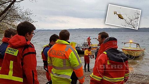 Rettungkräfte am Ufer des Starnberger Sees. Dort verunglückte am Karsamstag ein Taucher. Auch ein Hubschrauber war im Einsatz.