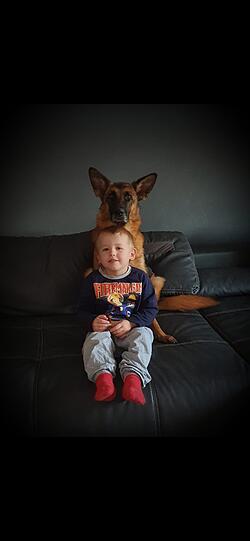 Ursa: Unser Hund ist so ein toller Kuschelhund und er bewacht unseren Sohn Louis immer und überall. Sie ist so anhänglich und dankbar.