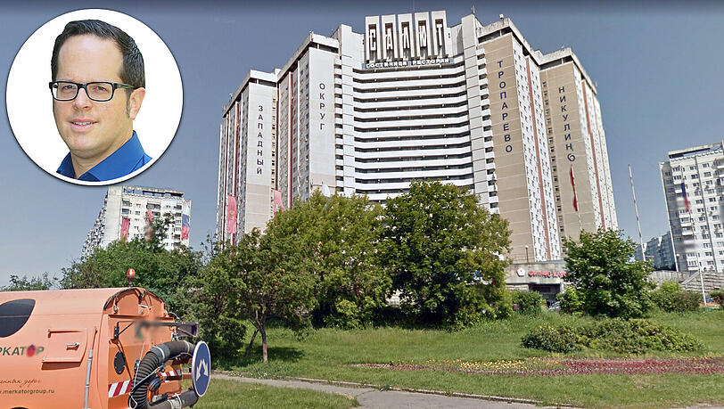 Beton-Tempel für die Sportpresse: Das Hotel Salut am Stadtrand von Moskau. Beton-Tempel für die Sportpresse: Das Hotel Salut am Stadtrand von Moskau.