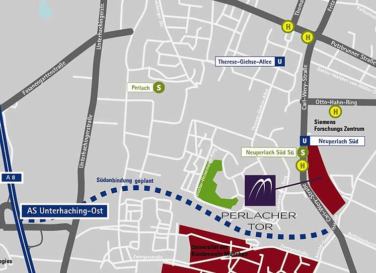Das Projekt Perlacher Tor ist sehr verkehrsgünstig gelegen.