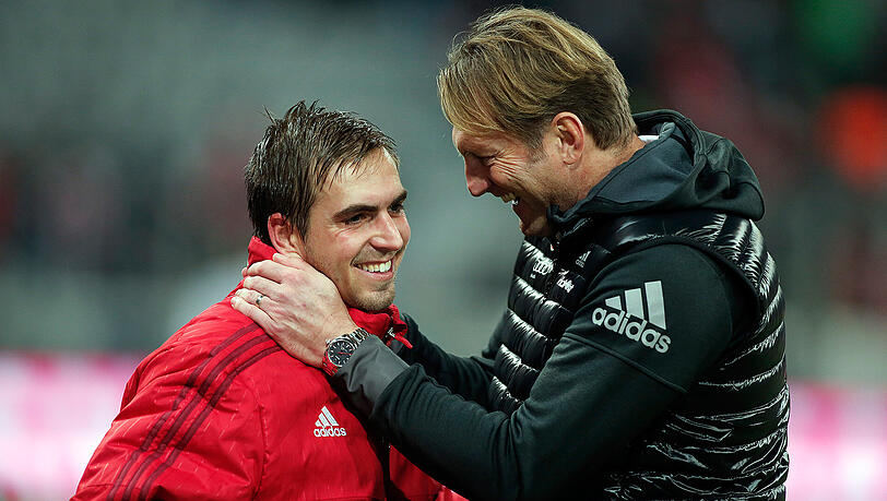 Kennen sich schon sehr lange: Philipp Lahm (links) und Ralph Hasenhüttl. Kennen sich schon sehr lange: Philipp Lahm (links) und Ralph Hasenhüttl.