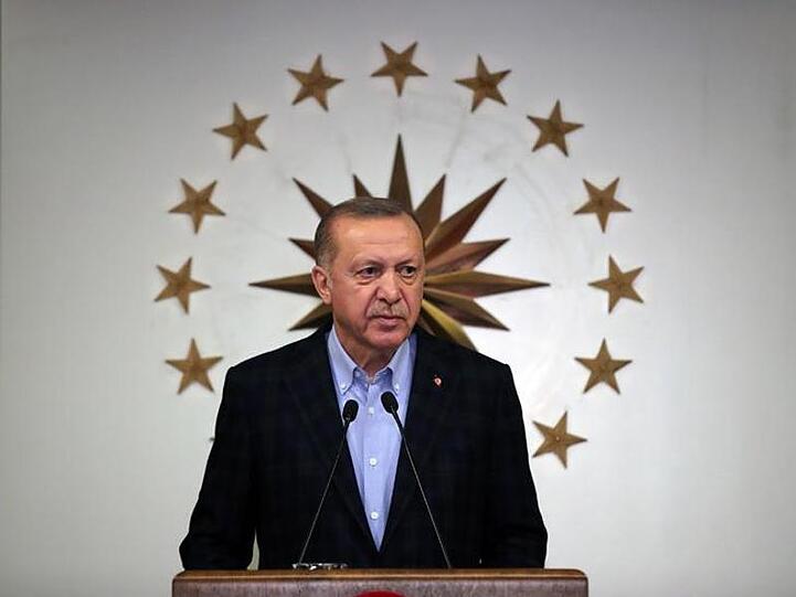 Recep Tayyip Erdogan, Präsident der Türkei, spricht während einer Pressekonferenz über die Coronavirus-Pandemie.