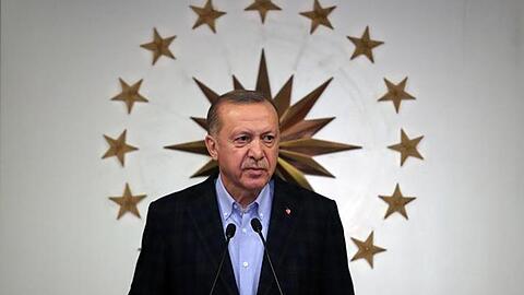 Recep Tayyip Erdogan, Präsident der Türkei, spricht während einer Pressekonferenz über die Coronavirus-Pandemie.