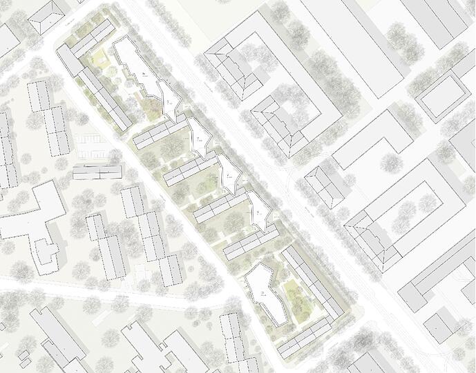 Geschwungene Häuserlinie: So sollen die neuen Verbindungsbauten an der Dachauer Straße aussehen.