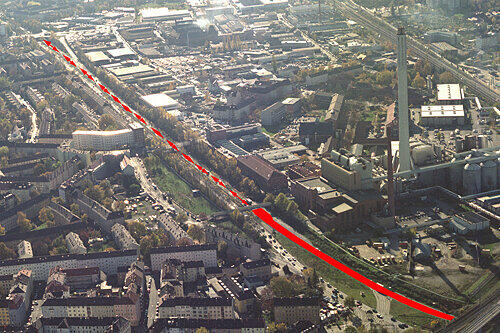Bisher sollte die Frankenröhre lediglich bis zur Sandreuth-Brücke gebaut werden. Nun ist aus Lärmschutzgründen die Verlängerung zur Otto-Brenner-Brücke geplant (gestrichelte Linie).
