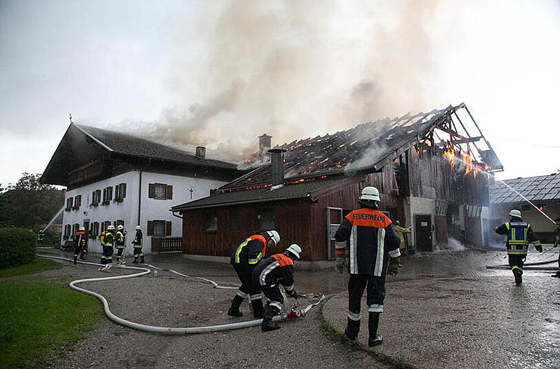 Bilder vom Großeinsatz der Feuerwehr: In Petting stand ein Stall in Vollbrand, etliche Tiere mussten aus dem brennenden Gebäude gerettet werden.