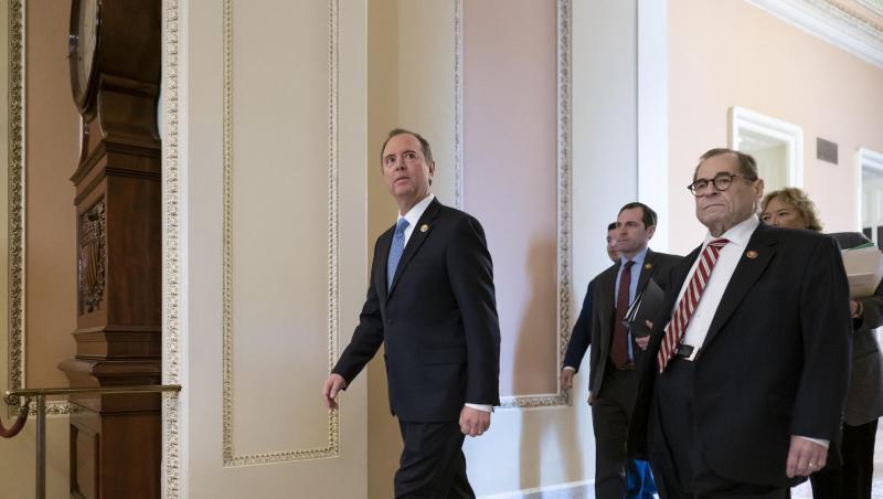 Adam Schiff kommt zur Fortsetzung des Amtsenthebungsverfahrens. Adam Schiff kommt zur Fortsetzung des Amtsenthebungsverfahrens.