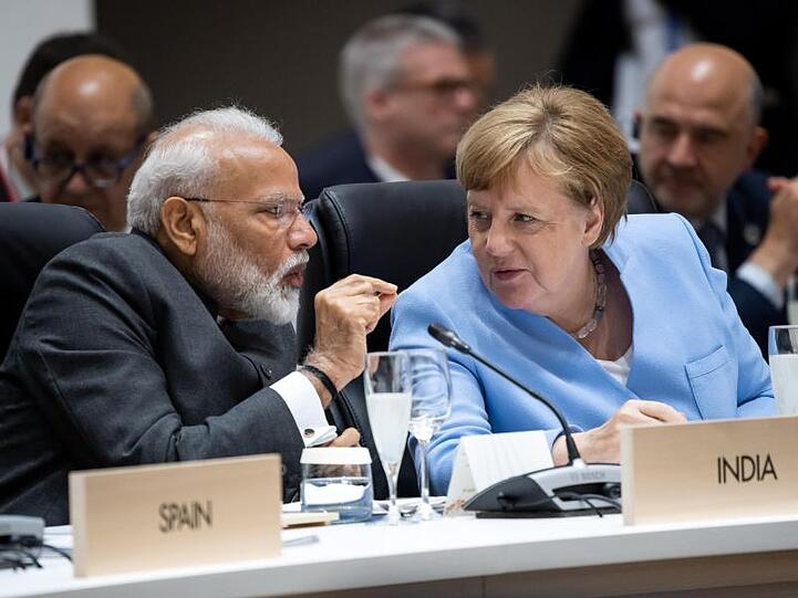 Zwiegespräch: Der indische Premierminister Narendra Modi, Premierminister und Bundeskanzlerin Angela Merkel bei der ersten Arbeitssitzung des G20-Gipfels.